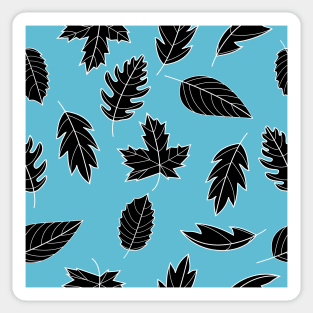 Leaves Pattern - Black and White on Teal Sticker